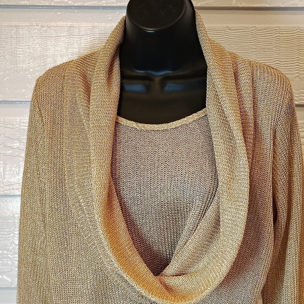 Coco Bianco Women's Small Gold Metallic Cowl Neck Sweater Y2K Grail Art To Wear - Picture 3 of 8
